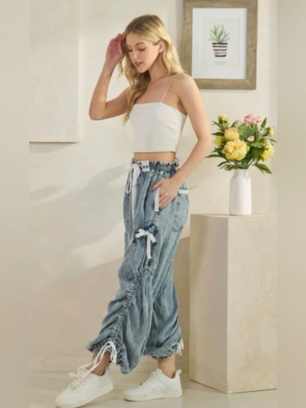 #1369 Oli & Hali Light Blue Wide Leg Cargo Drawstring Jeans